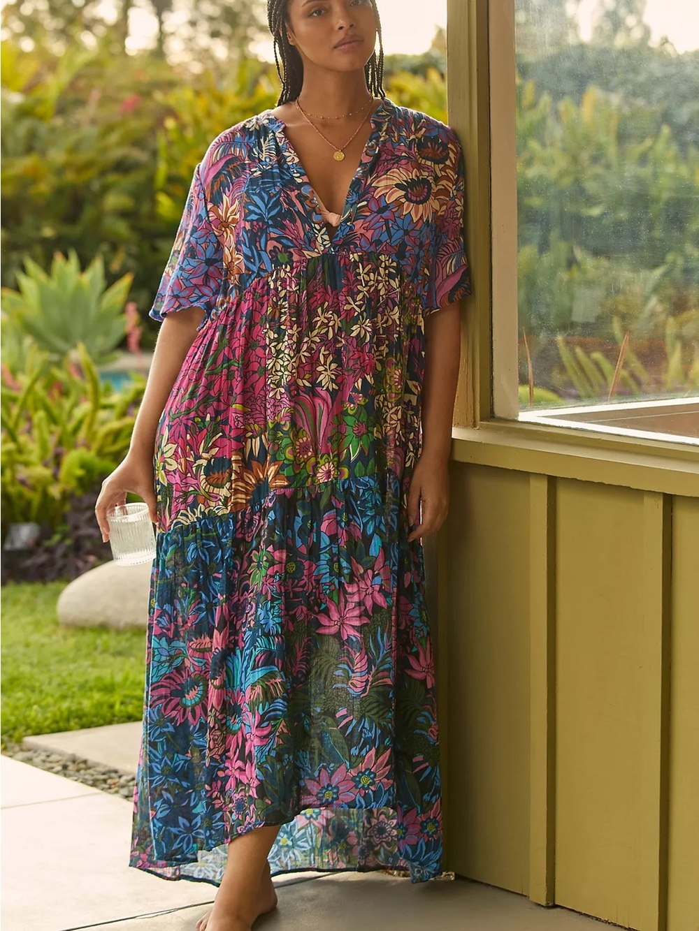 Anthropologie Celandine Kallie Cotton Gauze Printed Midi Maxi Dress Cotton XXS